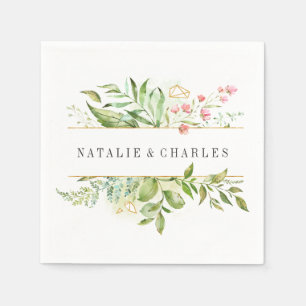 Wild Floral Green Foliage Personalised Wedding Napkin