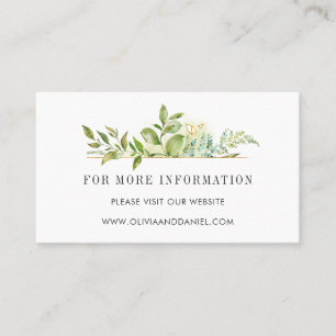 Wild Floral Green Foliage Watercolor Wedding Info Business Card