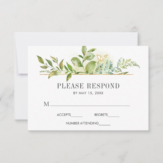 Wild Floral Green Foliage Watercolor Wedding RSVP (Front)