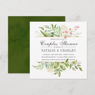 Wild Floral Green Foliage Wedding Couples Shower Invitation