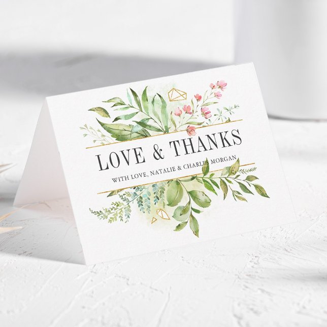 Wild Floral Green Foliage Wedding Photo Thank You Card (Creator Uploaded)