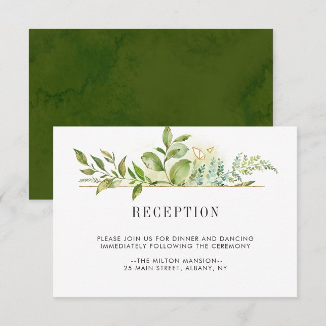 Wild Floral Green Foliage Wedding Reception Invitation (Front/Back)