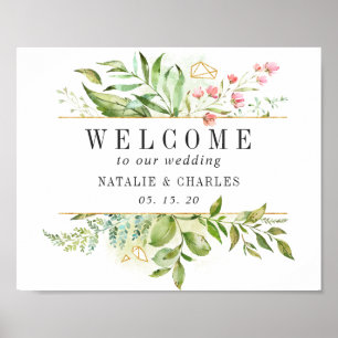 Wild Floral Green Foliage Welcome Wedding Sign