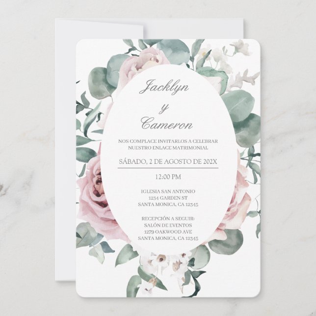 Wild Floral Spanish Wedding Invitation (Front)