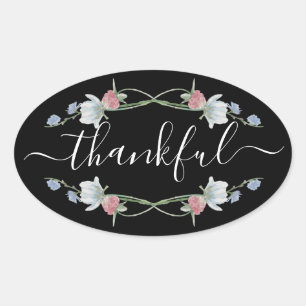 Wild Floral Wreath, Thanksgiving Oval Sticker