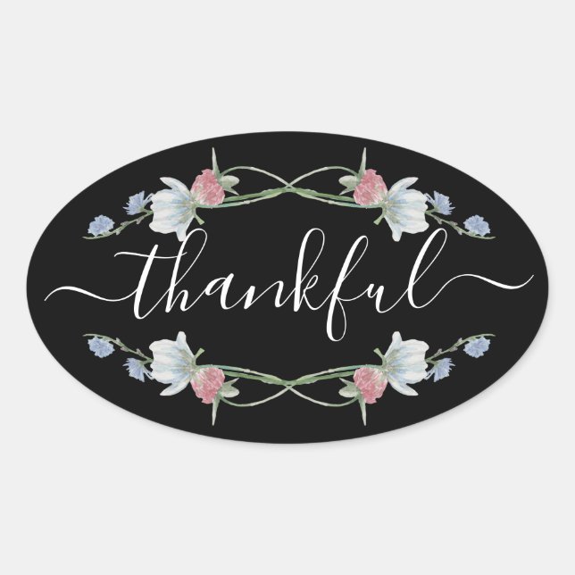 Wild Floral Wreath, Thanksgiving Oval Sticker (Front)