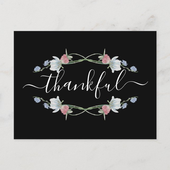 Wild Floral Wreath, Thanksgiving Party Invitation Postcard (Front)