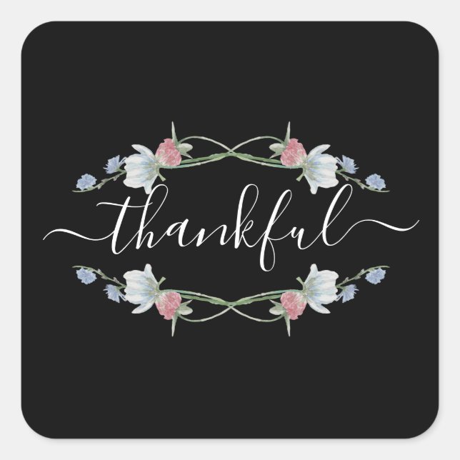 Wild Floral Wreath, Thanksgiving Square Sticker (Front)