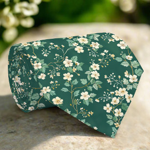 Wild Florals Leaves Nature Green Pattern Tie