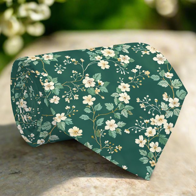 Wild Florals Leaves Nature Green Pattern Tie (Creator Uploaded)
