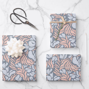 Wild Florals Wrapping Paper - Peach and Blue Trio