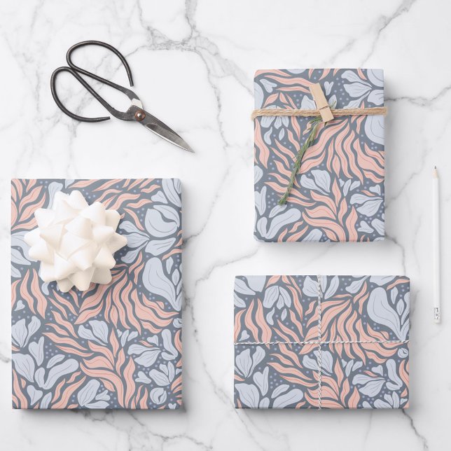 Wild Florals Wrapping Paper - Peach and Blue Trio (Creator Uploaded)