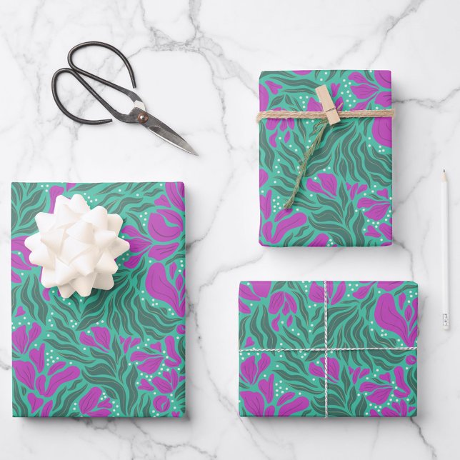 Wild Florals Wrapping Paper - Purple and Teal (Creator Uploaded)