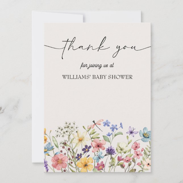 Wild Flower Baby Shower Thank You Cards (Front)