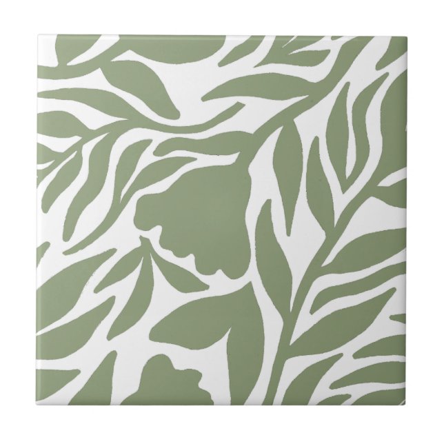 Wild Flower Cascade White & Moss Green HD Tile (Front)