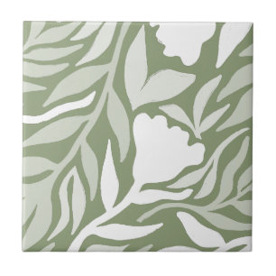 Wild Flower Cascade White & Moss Green HD Tile
