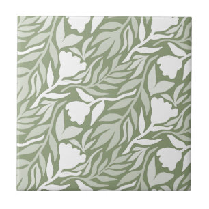 Wild Flower Cascade White & Moss Green Tile