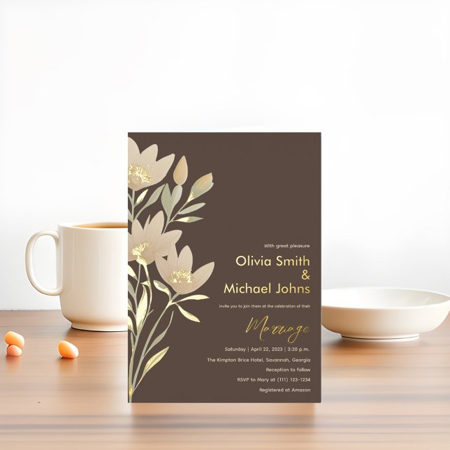 Wild flower Chocolate and cream Wedding Invitation (Creator Uploaded)