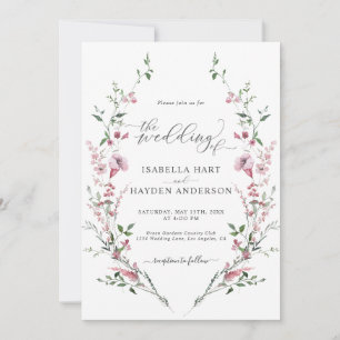 Wild Flower Dusty Rose All In One QR Code Wedding Invitation