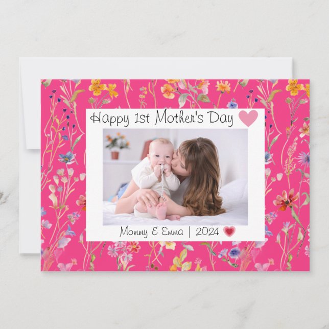 Wild flower elegant First Mother's Day Photo Thank You Card (Front)