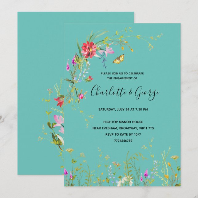 Wild flower Engagement Party Invitation (Front/Back)