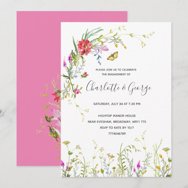 Wild flower Engagement Party Invitation (Front/Back)