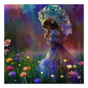 *~  Wild Flower Field AP56 parasol Girl Photo Print