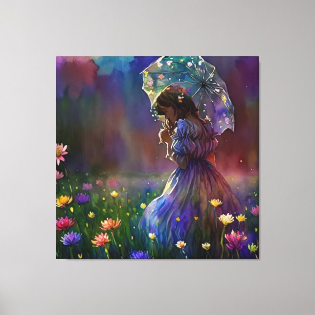*~  Wild Flower Field AP56 Umbrella Girl Canvas Print (Front)