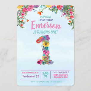 Wild flower, First Birthday, one, floral Invitation