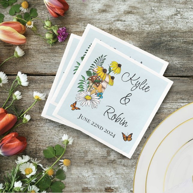 Wild Flower Floral Blue Mushrooms Wedding Napkin (Creator Uploaded)