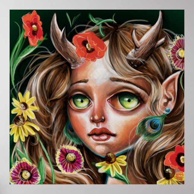 Wild Flower Forest Nymph Pop Surrealism Poster (Front)