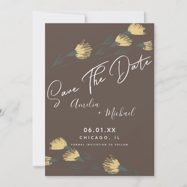 Wild Flower Hand-Drawn Botanical Save the Date (Front)