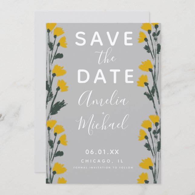 Wild Flower Hand-Drawn Botanical Save the Date B (Front/Back)