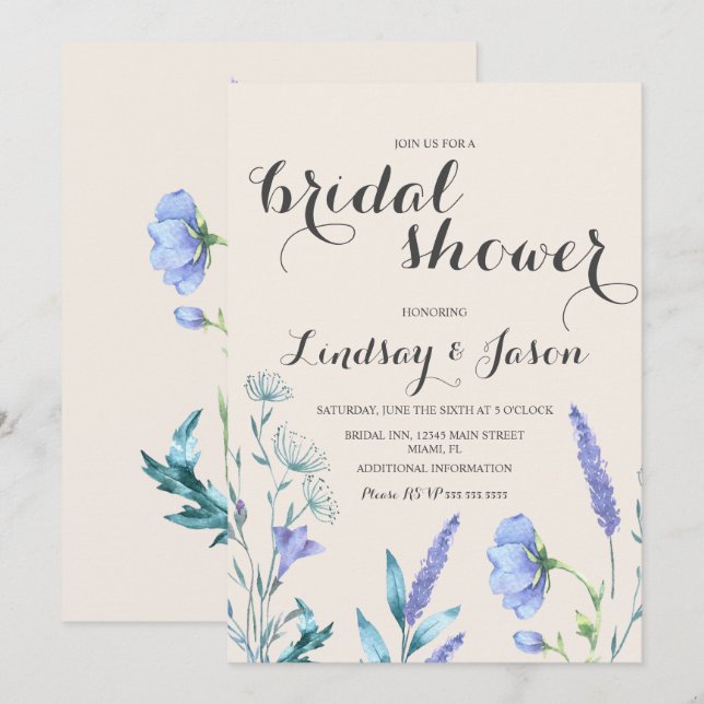 Wild Flower Lavender and Ivory Bridal Shower Invitation (Front/Back)