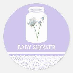 Wild Flower Mason Jar and Lace Baby Shower Classic Round Sticker