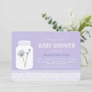 Wild Flower Mason Jar and Lace Baby Shower Invitation