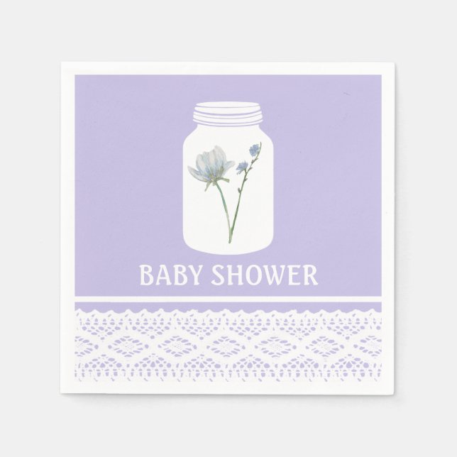 Wild Flower Mason Jar and Lace Baby Shower Napkin (Front)