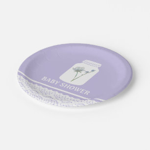 Wild Flower Mason Jar and Lace Baby Shower Paper Plate