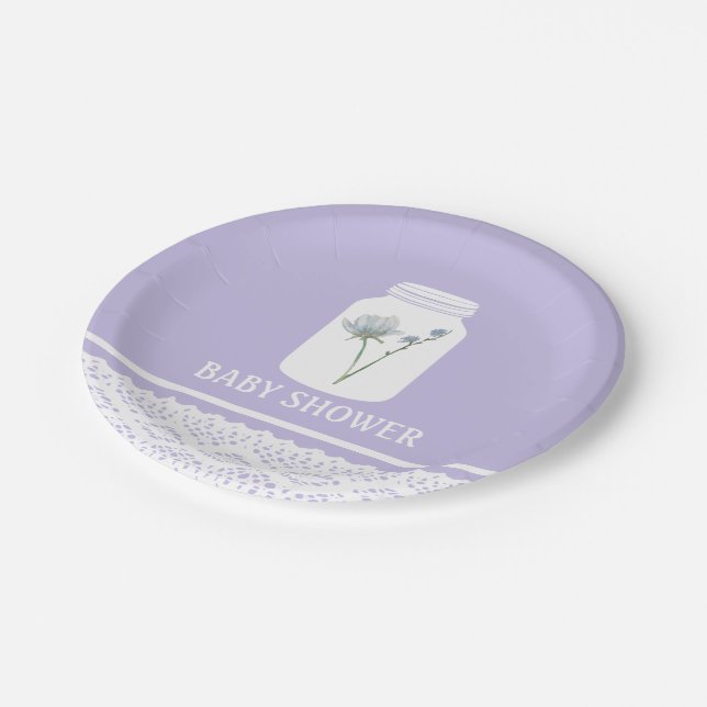 Wild Flower Mason Jar and Lace Baby Shower Paper Plate (Angled)