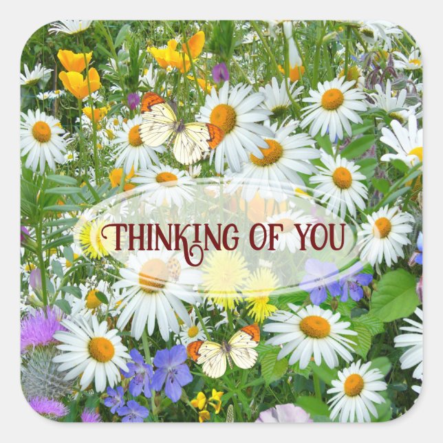 Wild Flower Meadow Thinking of You   Square Sticker (Front)