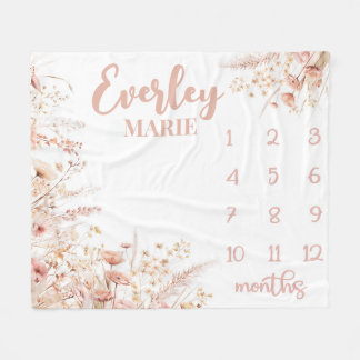 Wild flower Milestone Blanket, Baby Girl Month  Fleece Blanket