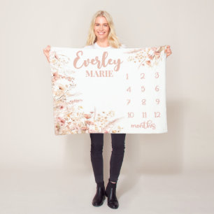 Wild flower Milestone Blanket, Baby Girl Month  Fleece Blanket