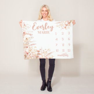 Wild flower Milestone Blanket, Baby Girl Month  Fleece Blanket