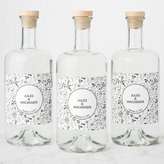Wild Flower Monochrome Modern Liquor Bottle Label
