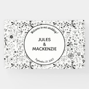 Wild Flower Monochrome Modern Wedding Banner