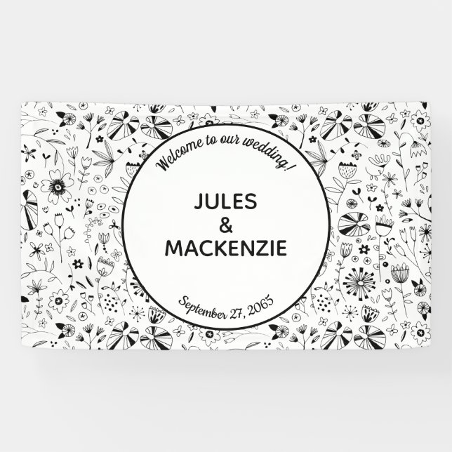Wild Flower Monochrome Modern Wedding Banner (Horizontal)