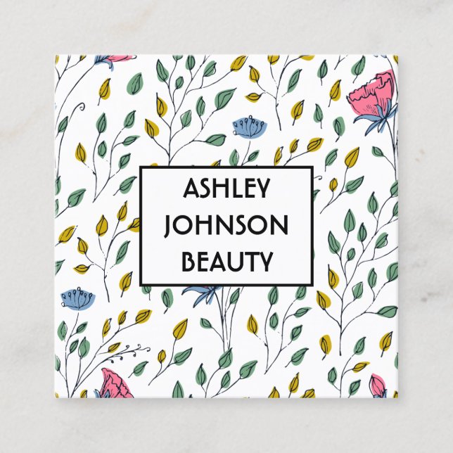 Wild Flower Pattern-Colourful Wild Flower-Floral Square Business Card (Front)