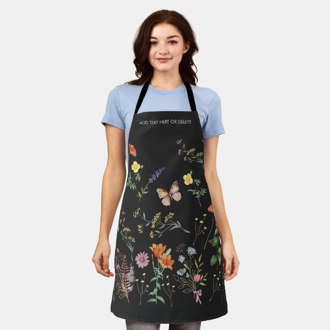 Wild Flower Pressed floral Add Text Apron (Worn)