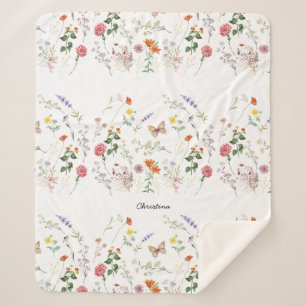 Wild Flower Pressed Floral Add Text Sherpa Blanket