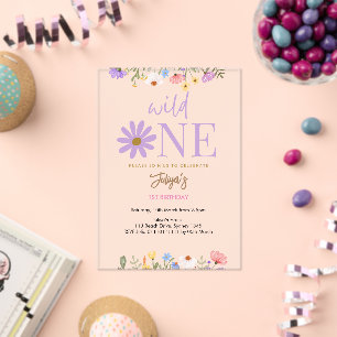 Wild flower purple 1st Birthday   Acrylic Invitations